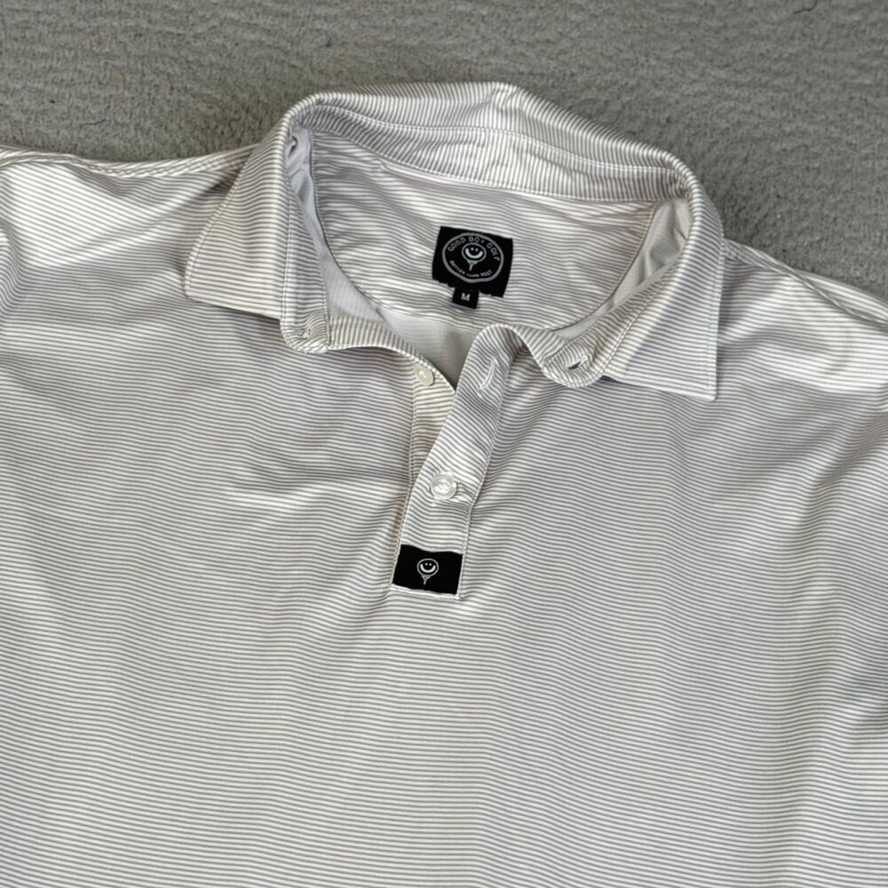 GOOD BOY Golf Polo Shirt Mens M Gray White Striped Long Sleeve Performance
